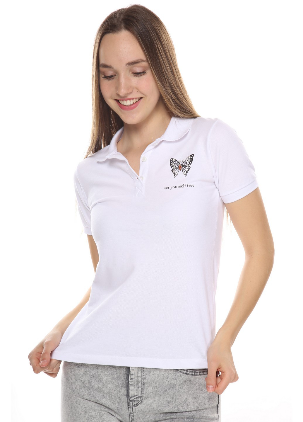 Белая женская футболка-поло pol-03 l белый (2000904153978) PEPPER MINT однотонная