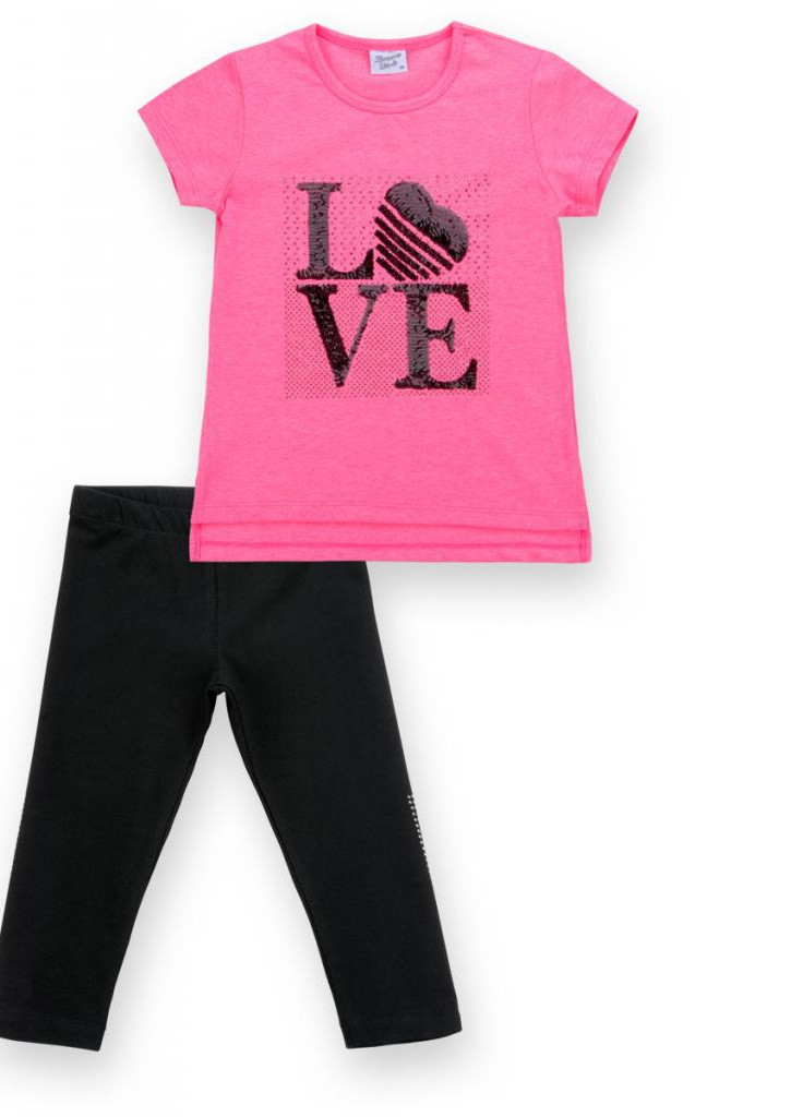 Черный летний костюм десткий с надписью "love" из пайеток (8307-134g-pink) Breeze