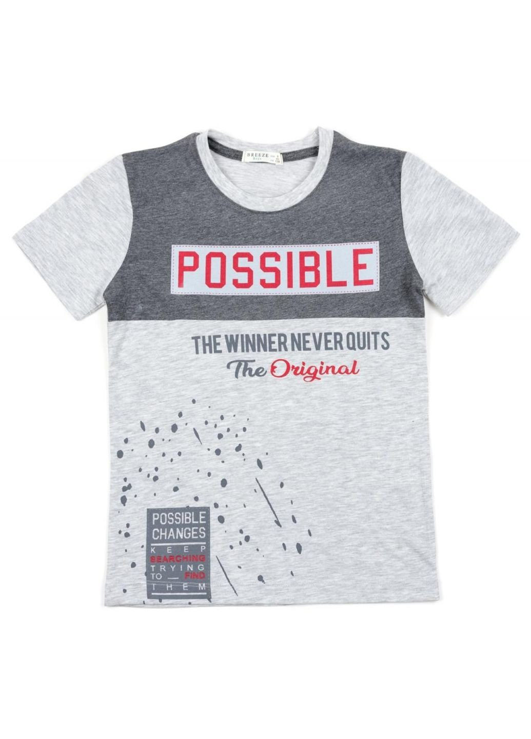 Белая демисезонная футболка детская possible (12439-140b-gray) Breeze
