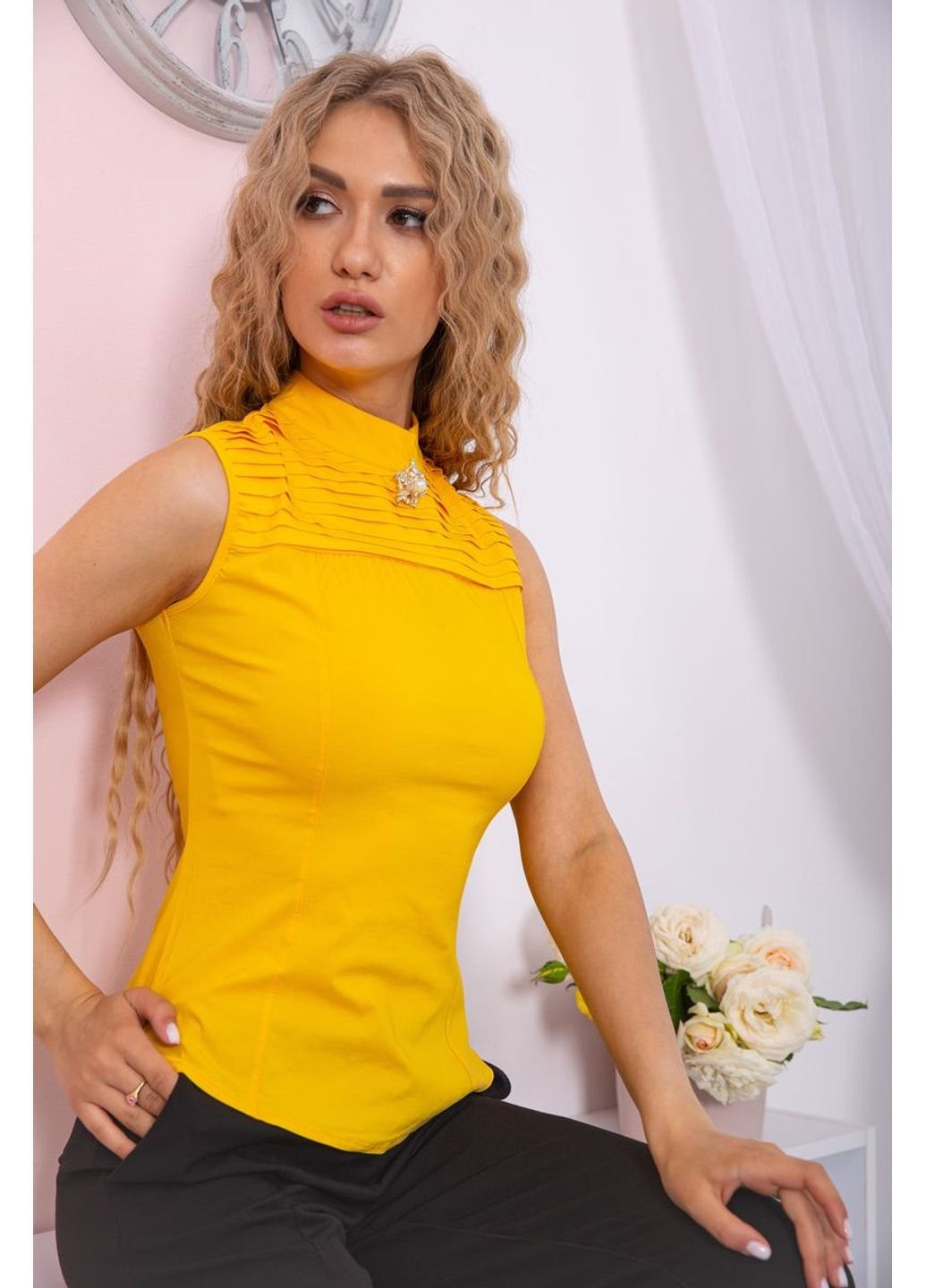 Желтая летняя блуза женская однотонная 167r051-2 Ager