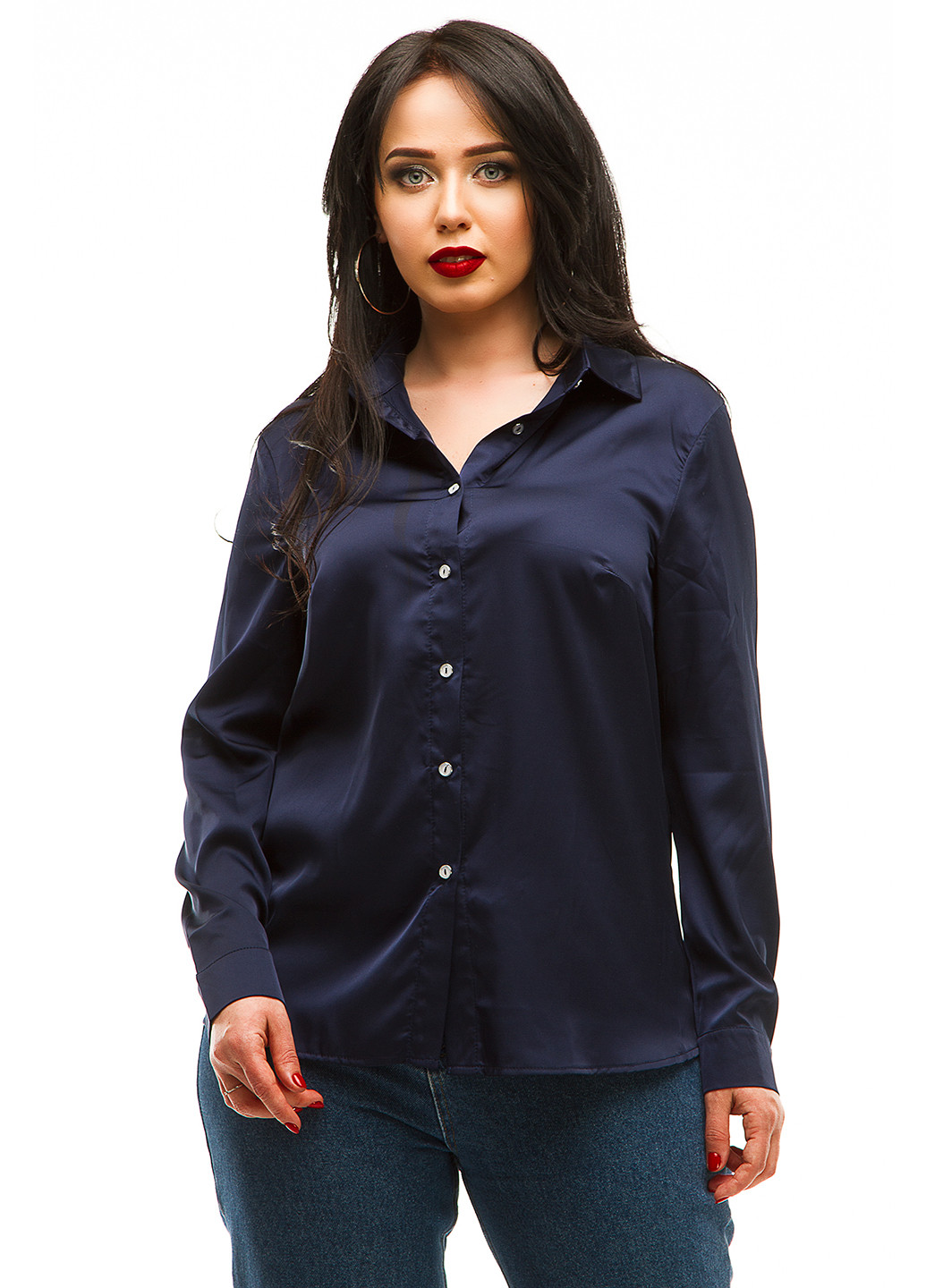 Темно-синяя кэжуал рубашка однотонная Lady Style