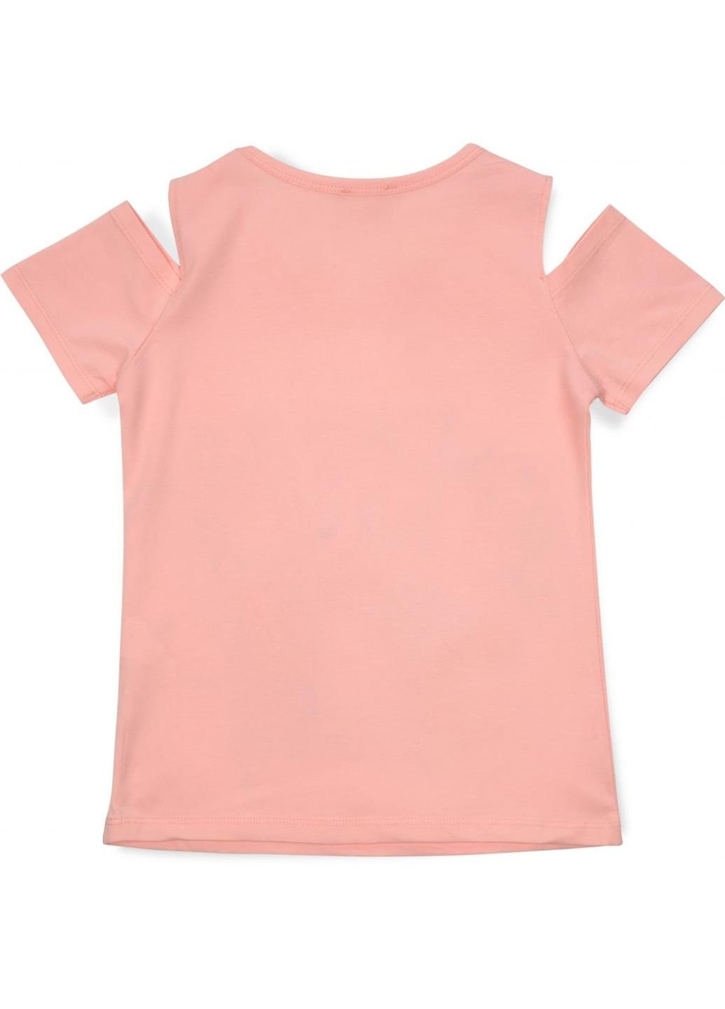 Персиковая демисезонная футболка детская с девочкой (14124-128g-peach) Breeze