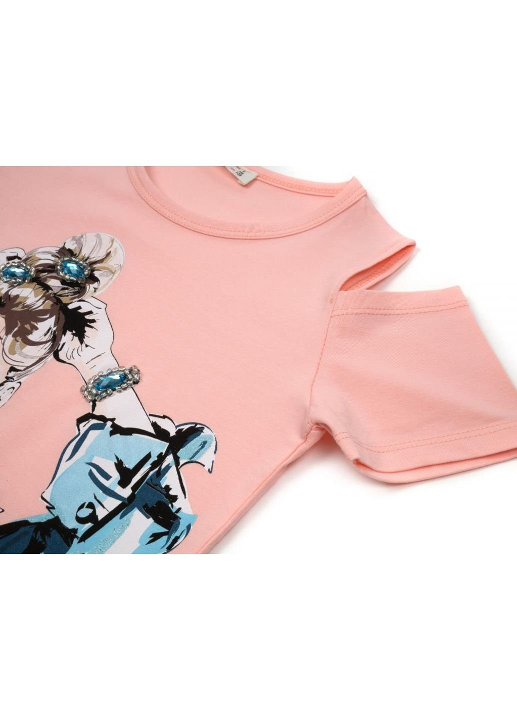 Персиковая демисезонная футболка детская с девочкой (14124-128g-peach) Breeze