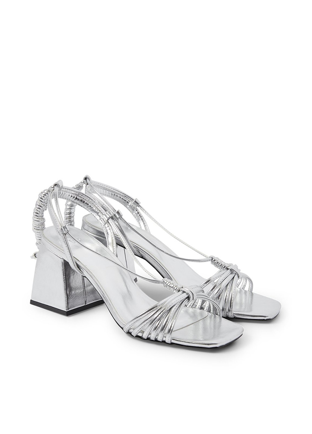 Серебряные босоножки C&A на завязках с тиснением, со шнуровкой