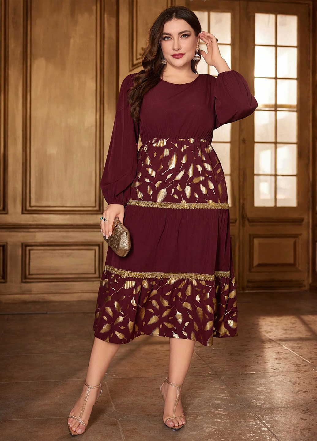 Бордова ділова сукня в стилі армпір SHEIN з малюнком