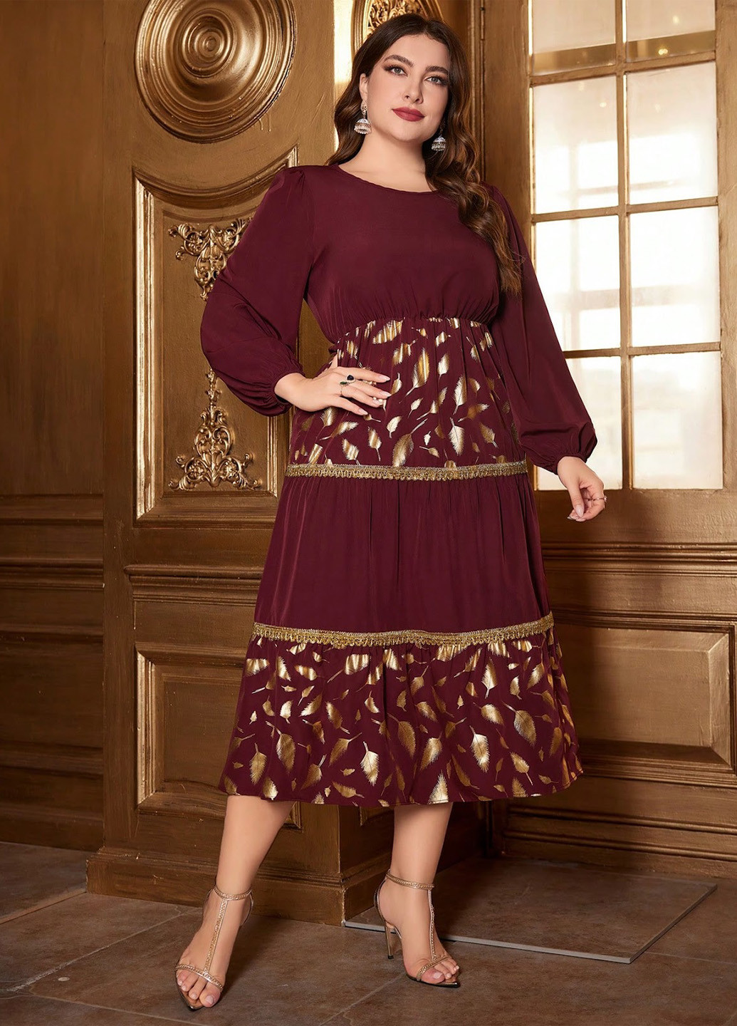 Бордова ділова сукня в стилі армпір SHEIN з малюнком