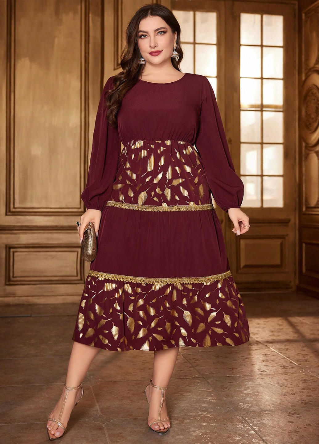 Бордова ділова сукня в стилі армпір SHEIN з малюнком