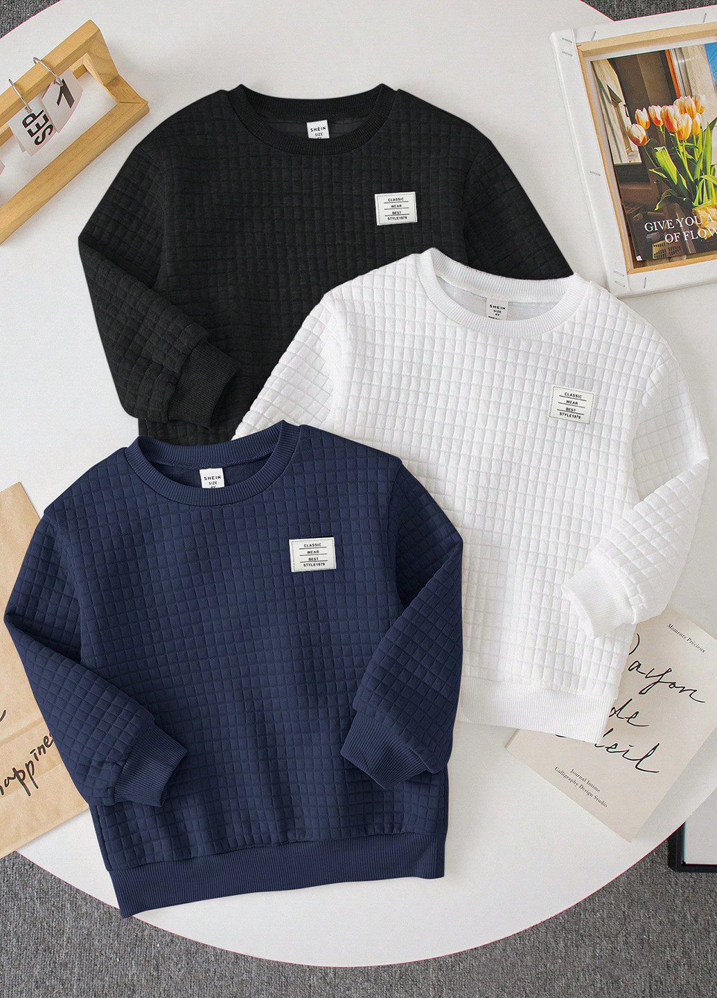 SHEIN свитшот (3 шт.) колор блок комбинированный кэжуал полиэстер