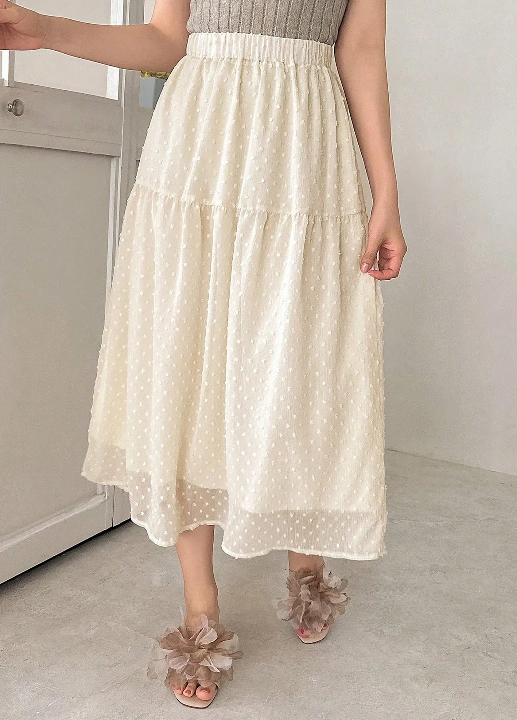 Кремовая кэжуал однотонная юбка SHEIN