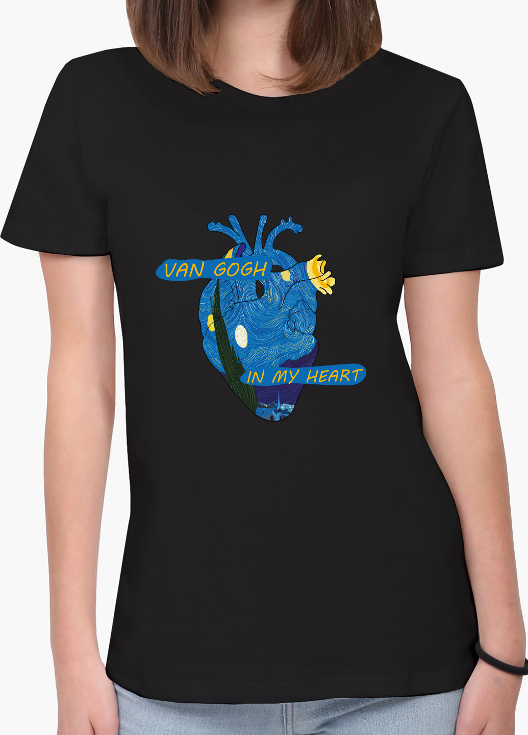 Чорна демісезон футболка жіноча серце вінсент ван гог (vincent van gogh) (8976-2950) xxl MobiPrint