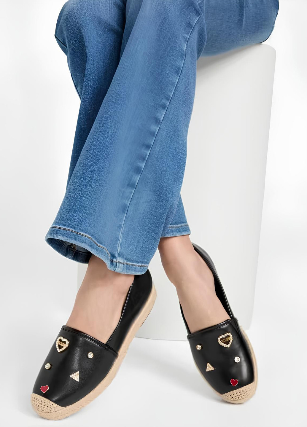 Чорні еспадрильї Guess однотонний стрази, джут, логотип (324631940)