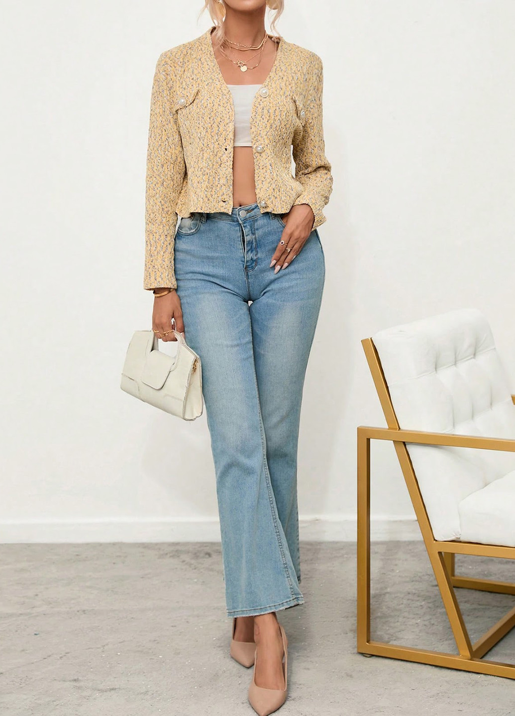 Светло-бежевый демисезонный кардиган SHEIN