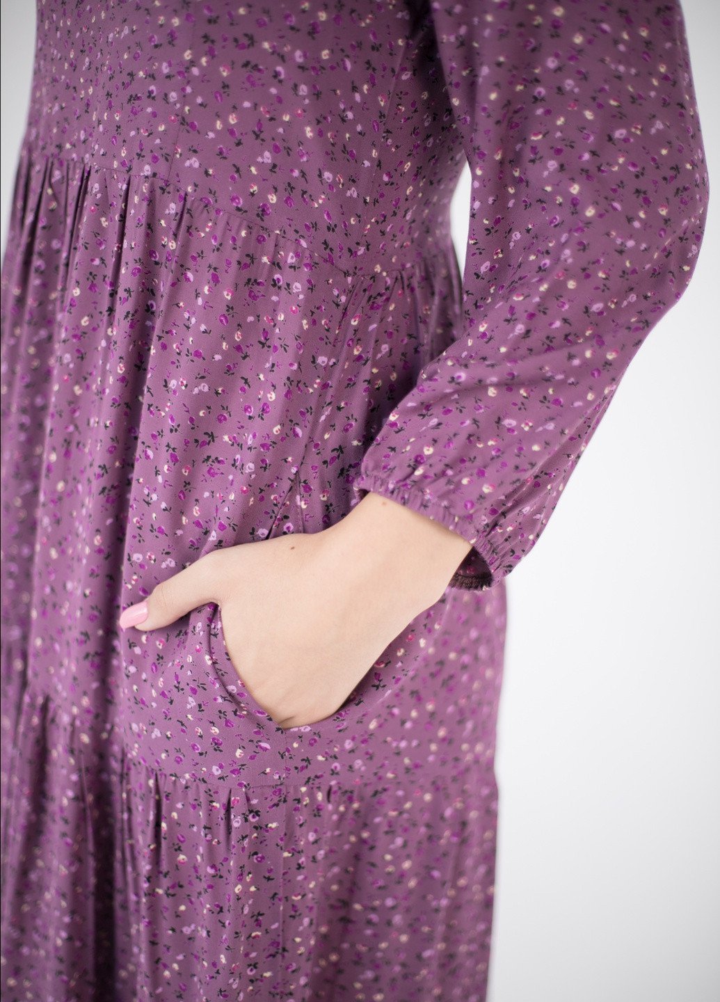Бузкова кежуал сукня міді зі штапелю дзвін BeART з квітковим принтом