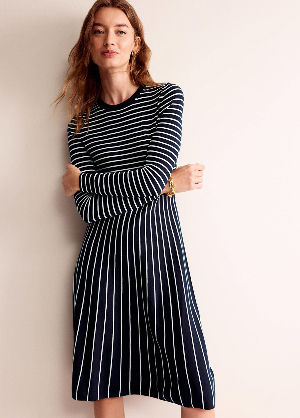 Темно-синее кэжуал платье Boden в полоску