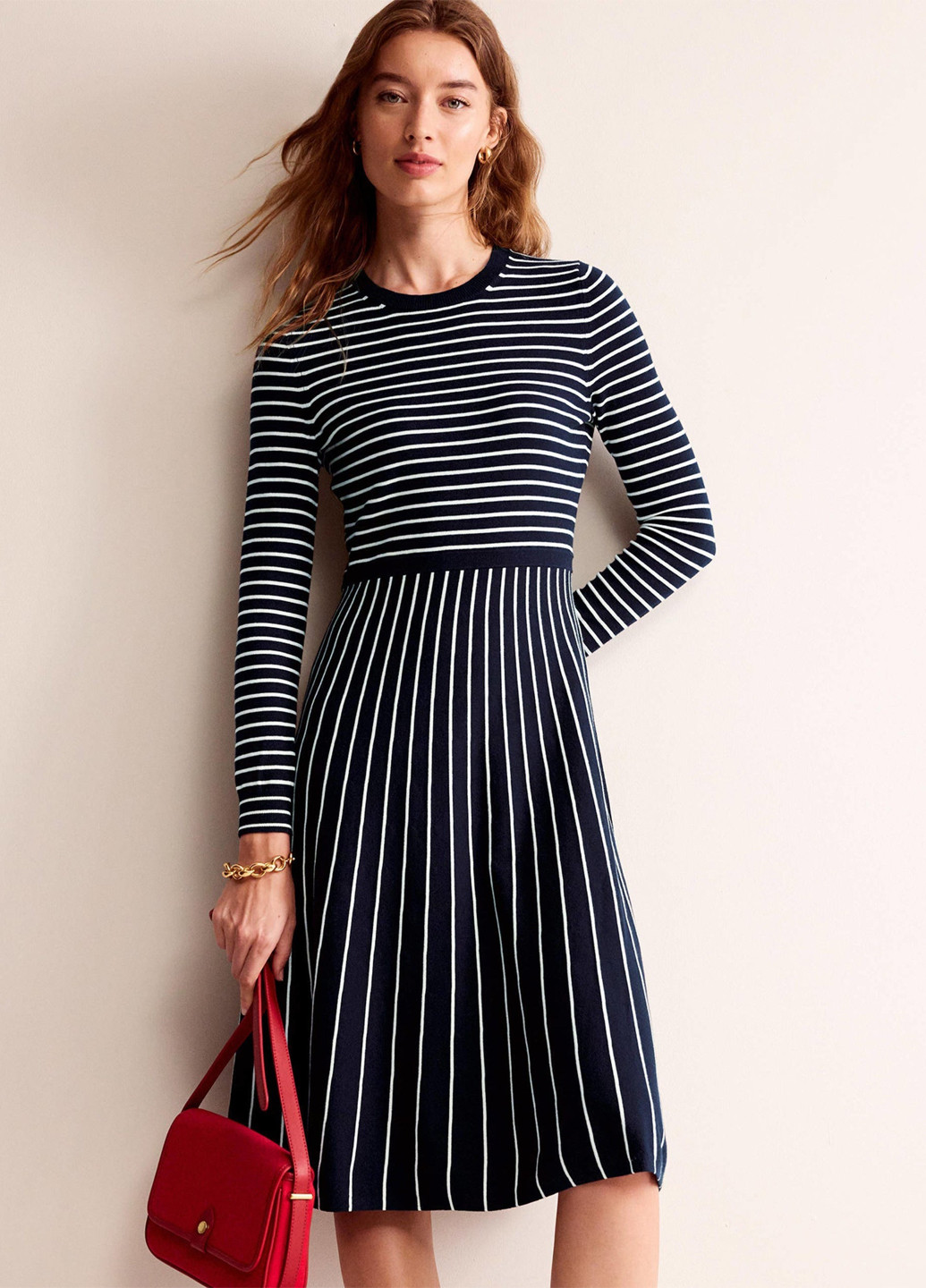 Темно-синее кэжуал платье Boden в полоску