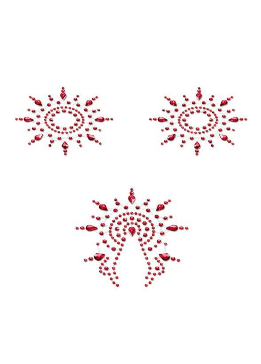 Пестіс з кристалів Gloria set of 3 - Red, прикраса на груди та вульву Petits Joujoux (255459620)