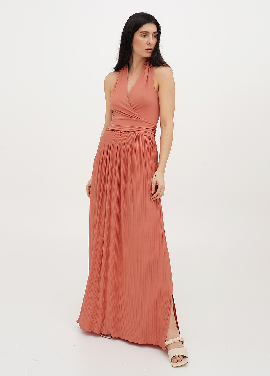 Персикова святковий, коктейльна сукня з відкритою спиною, плісована H&M однотонна