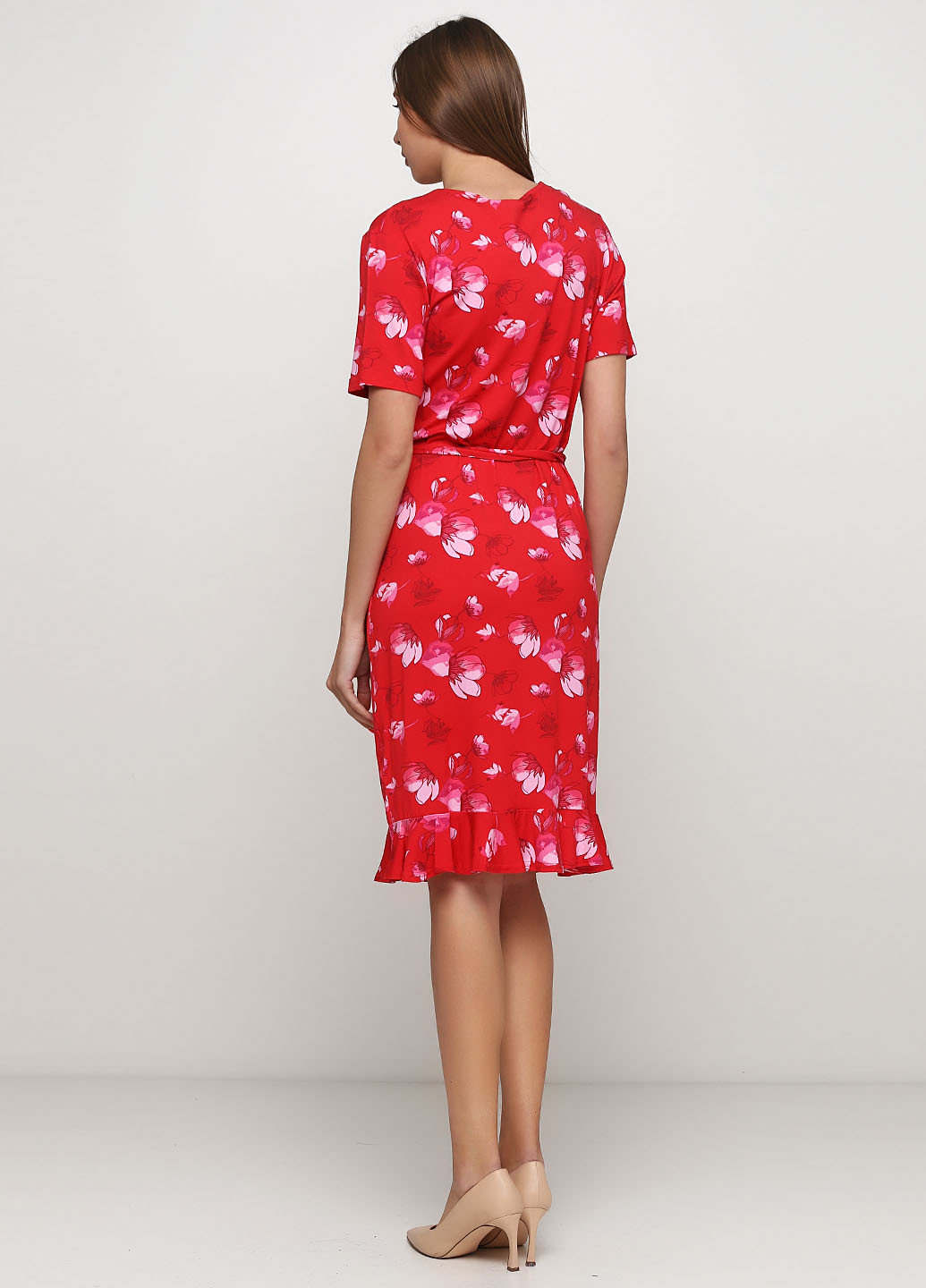 Красное кэжуал платье BRANDTEX COPENHAGEN с цветочным принтом