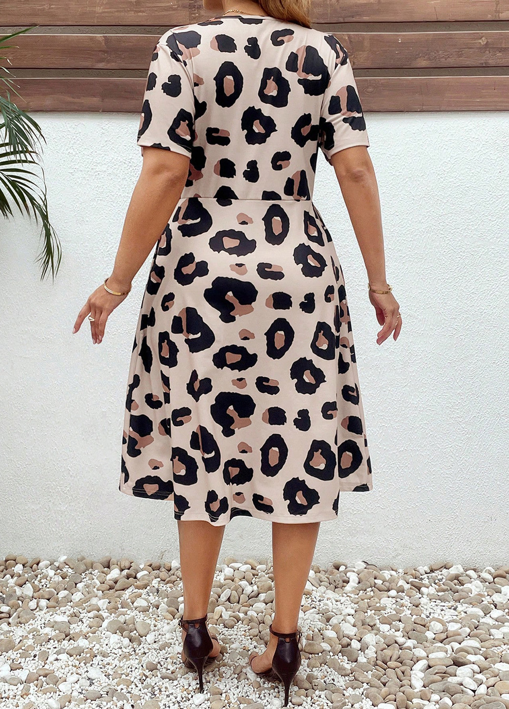 Комбинированное кэжуал платье клеш, а-силуэт SHEIN леопардовый