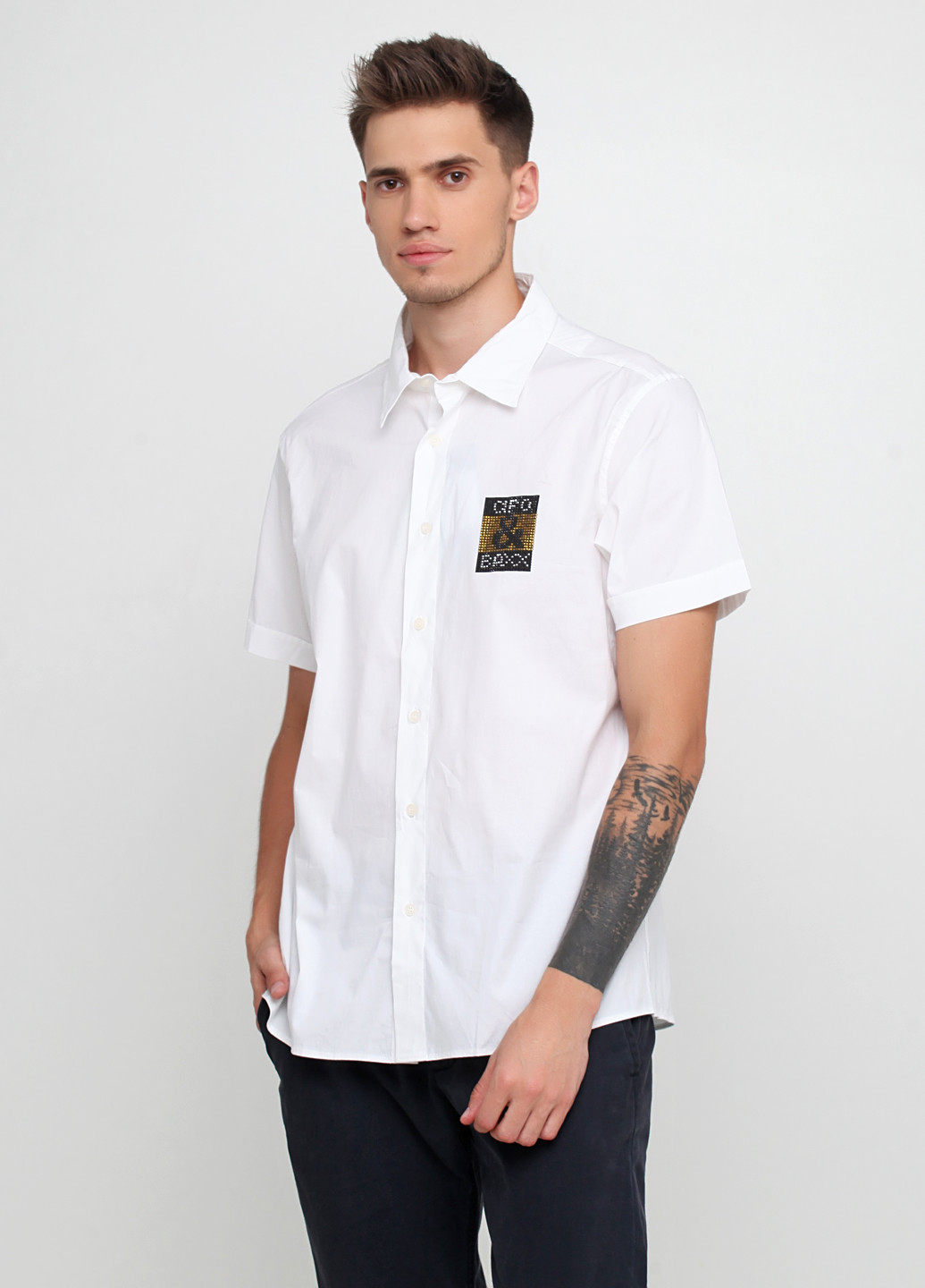Белая кэжуал рубашка однотонная Cipo & Baxx с коротким рукавом