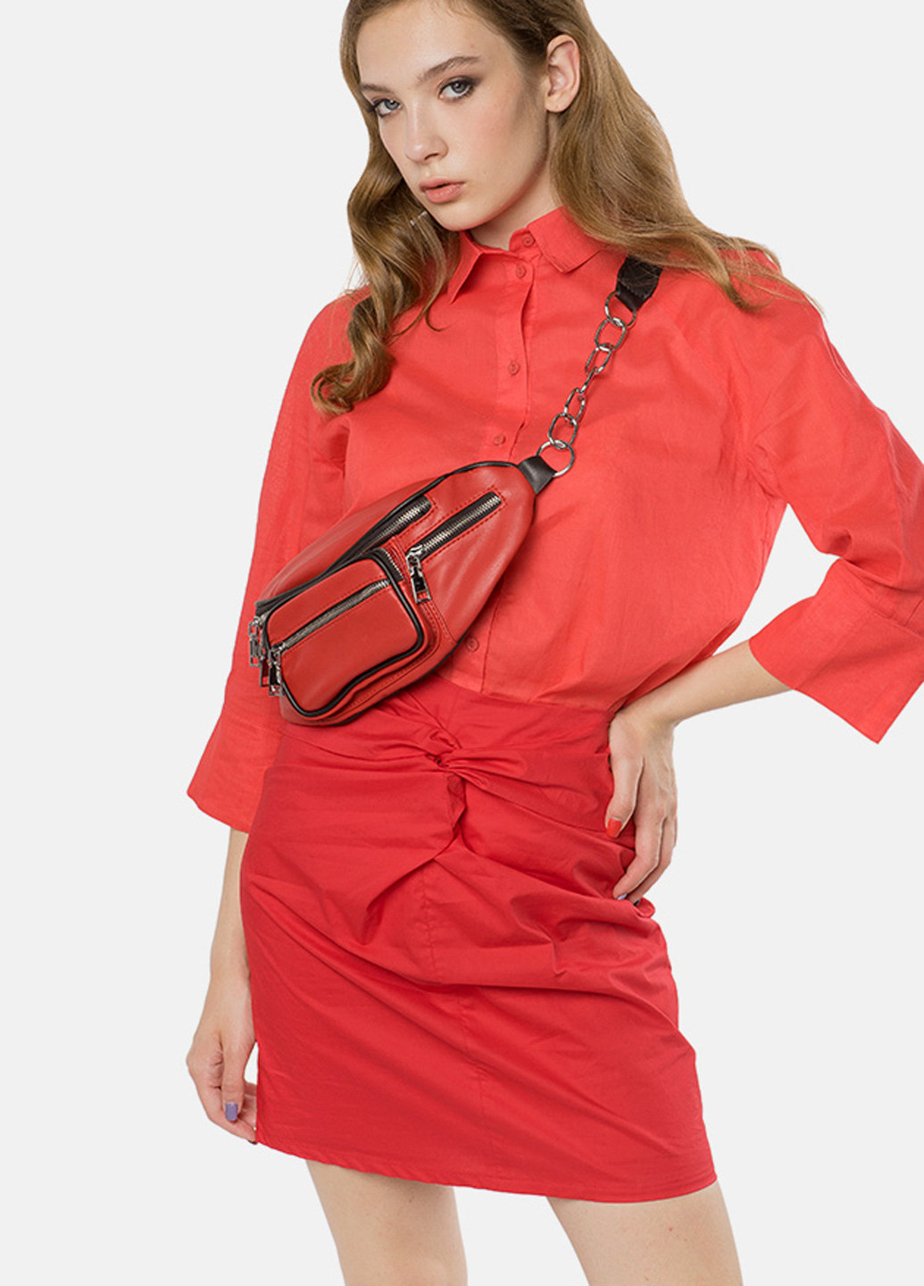Красная кэжуал однотонная юбка MR 520 карандаш