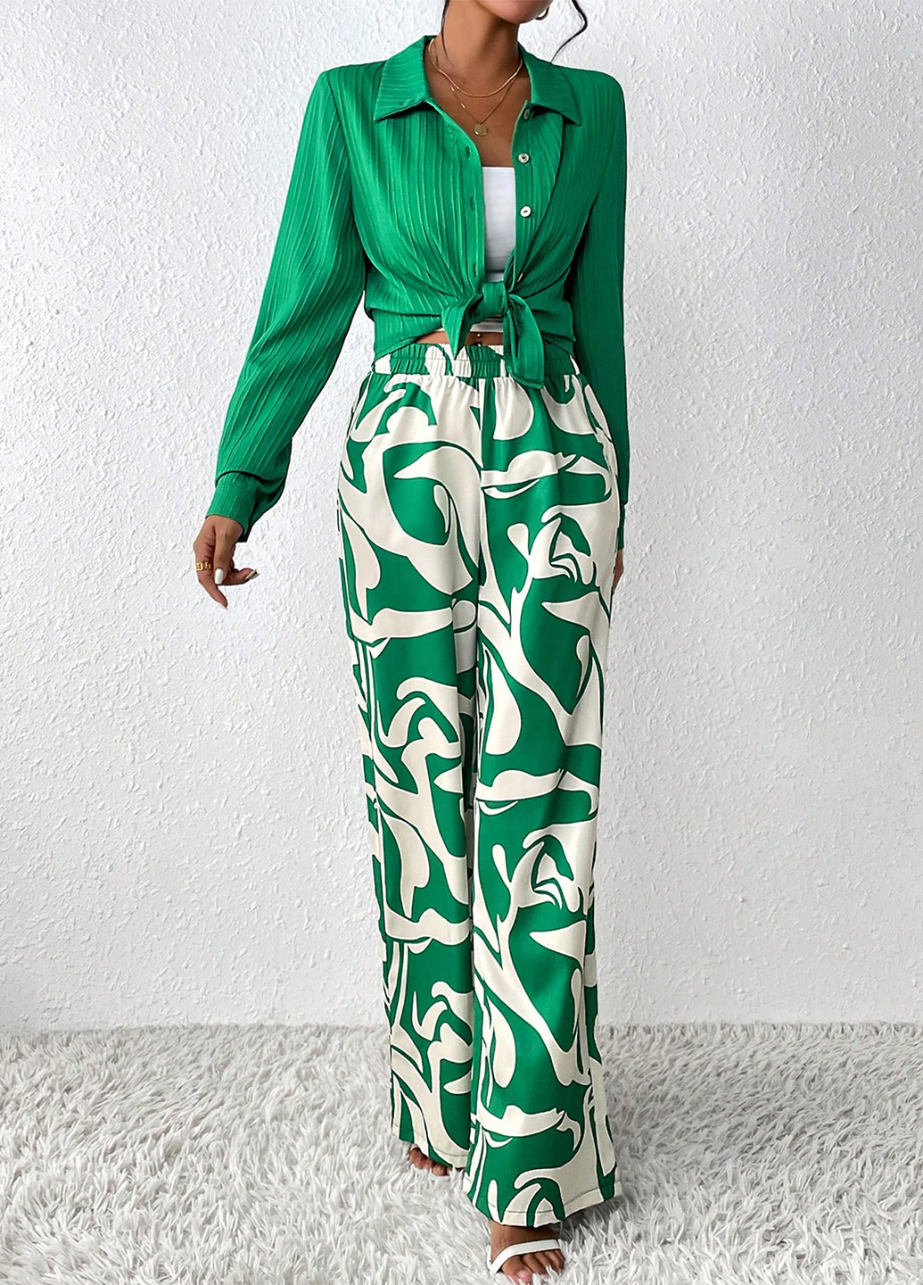 Комбинированный демисезонный комплект (рубашка, брюки) SHEIN