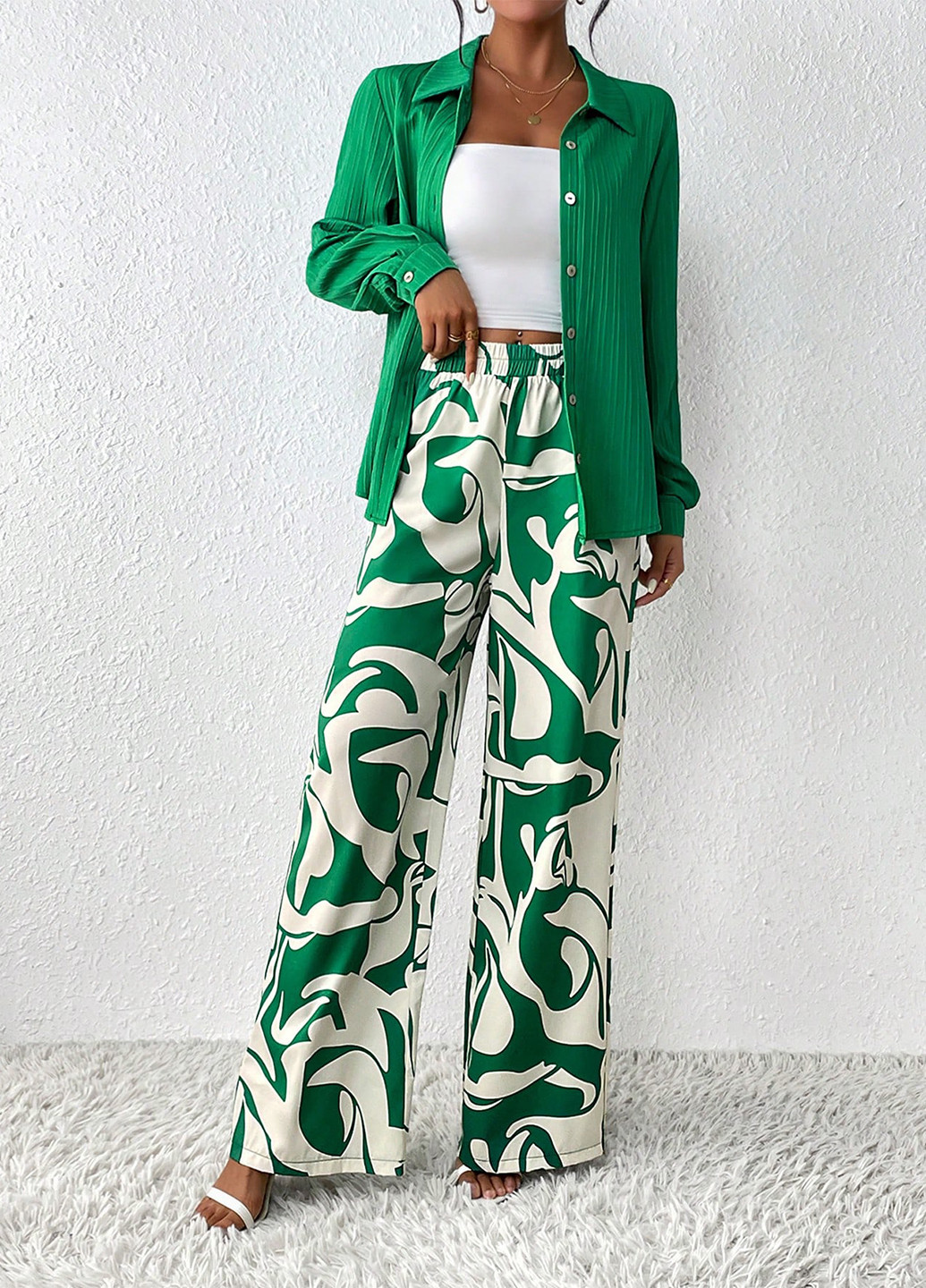 Комбинированный демисезонный комплект (рубашка, брюки) SHEIN