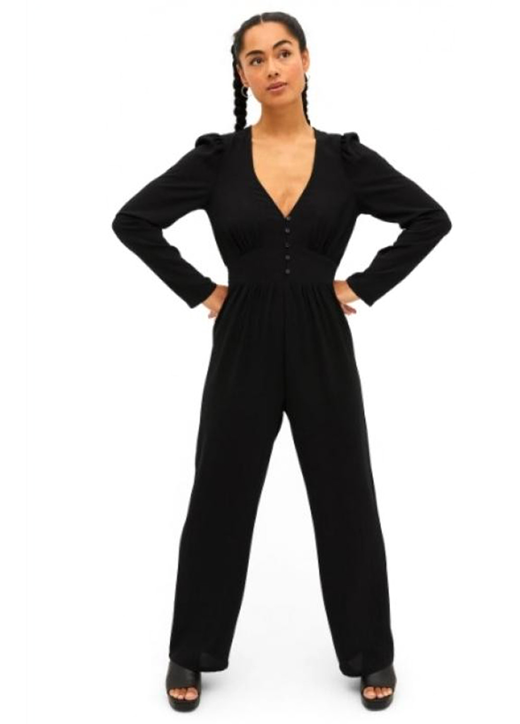 Комбинезон Monki комбинезон-брюки однотонный чёрный кэжуал полиэстер