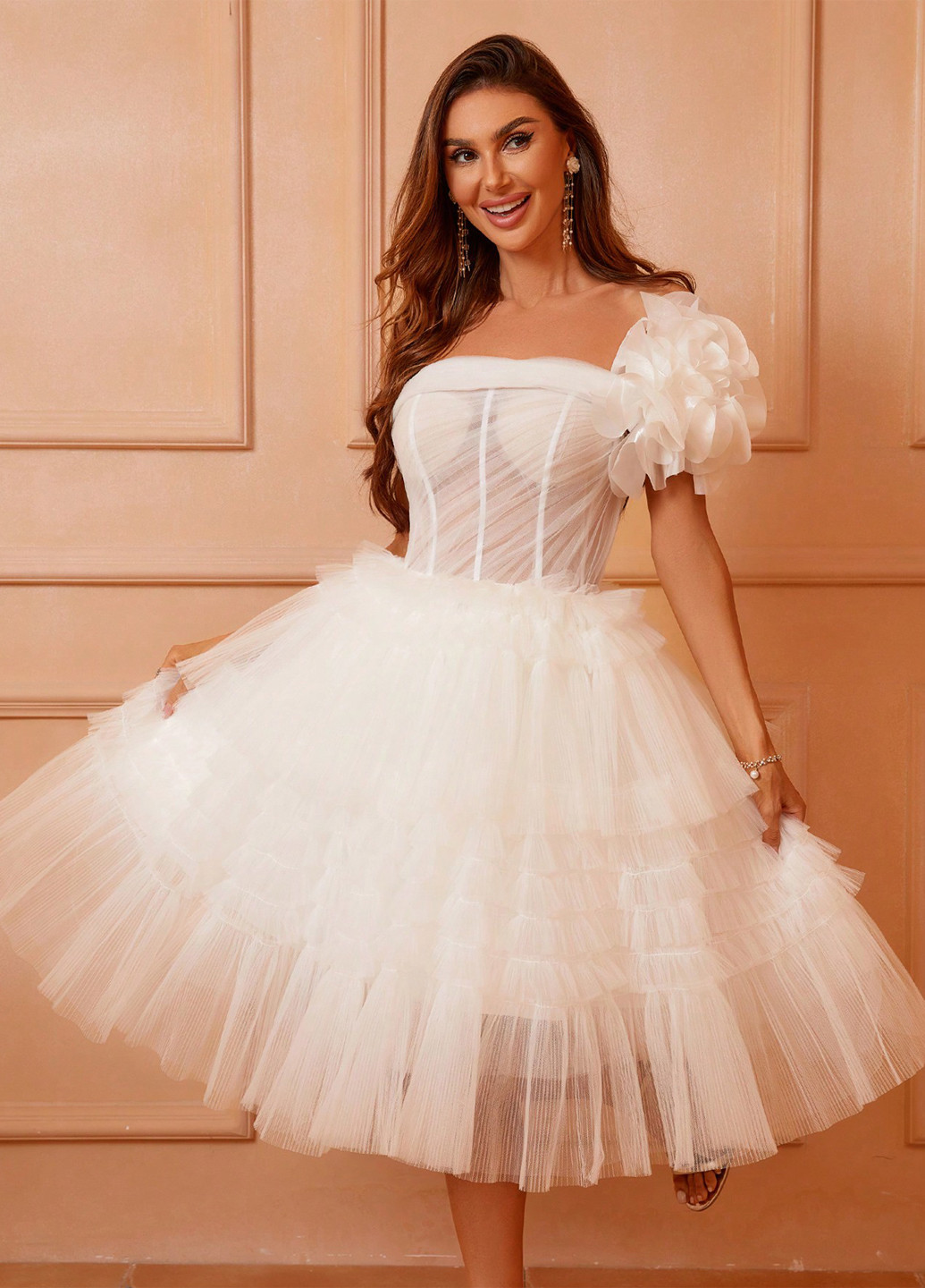 Белое вечернее платье пачка SHEIN однотонное