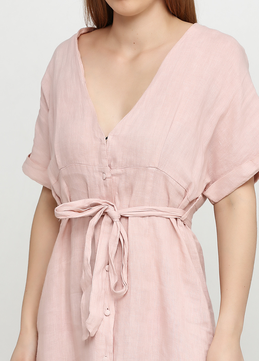 Светло-розовое кэжуал платье Puro Lino однотонное