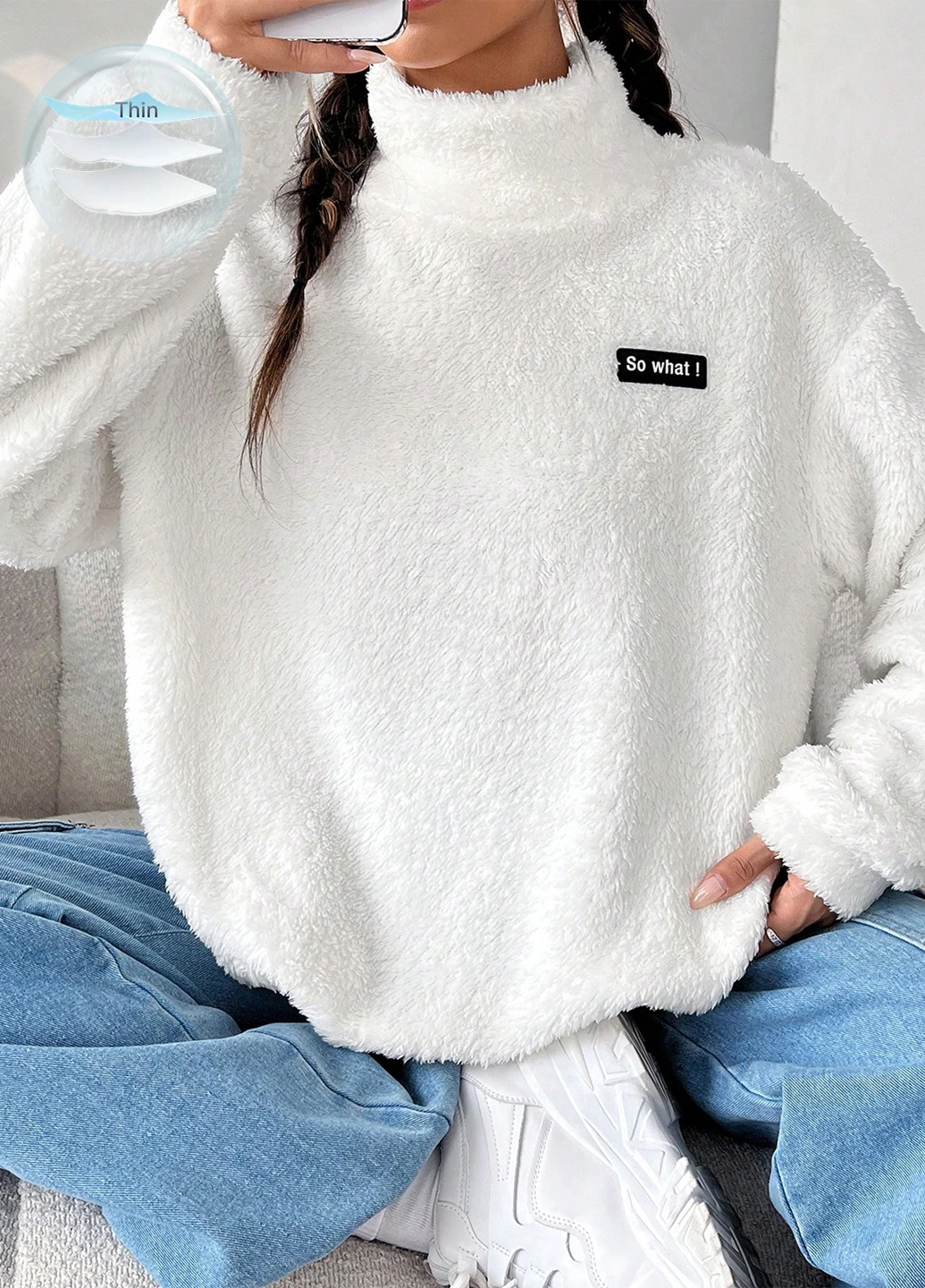 Білий світшот SHEIN однотонний нашивки (345182108)