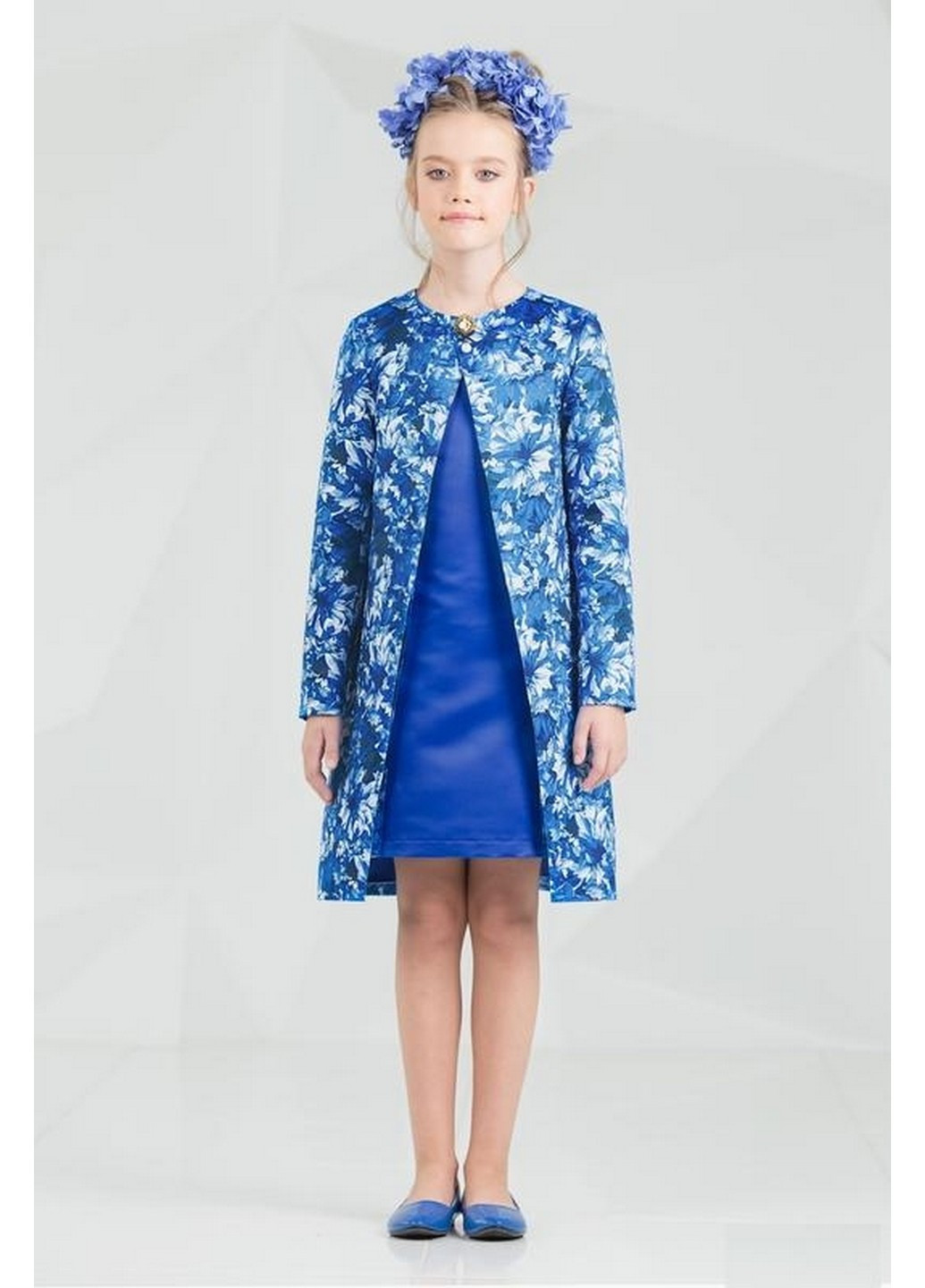 Синій ошатний комплект плаття + піджак Zironka