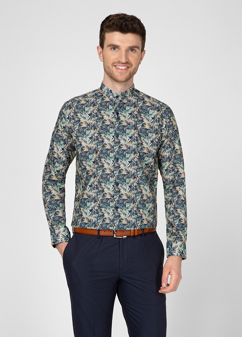 Синяя рубашка с цветами NAVI