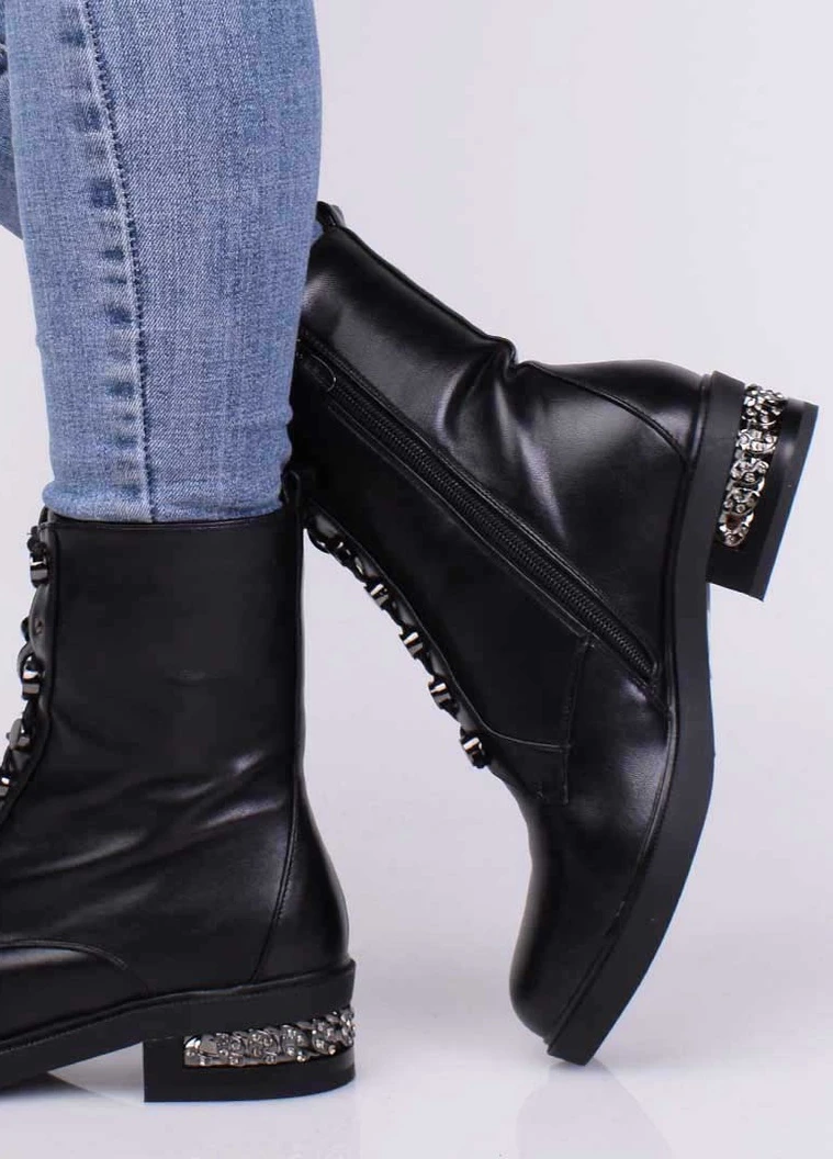 Зимние ботинки женские черные на шнуровке KNF из искусственной кожи, тканевые