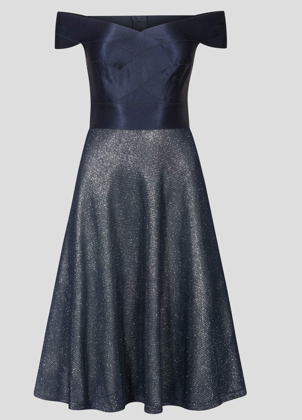 Темно-синя коктейльна сукня кльош, з відкритими плечима Orsay однотонна