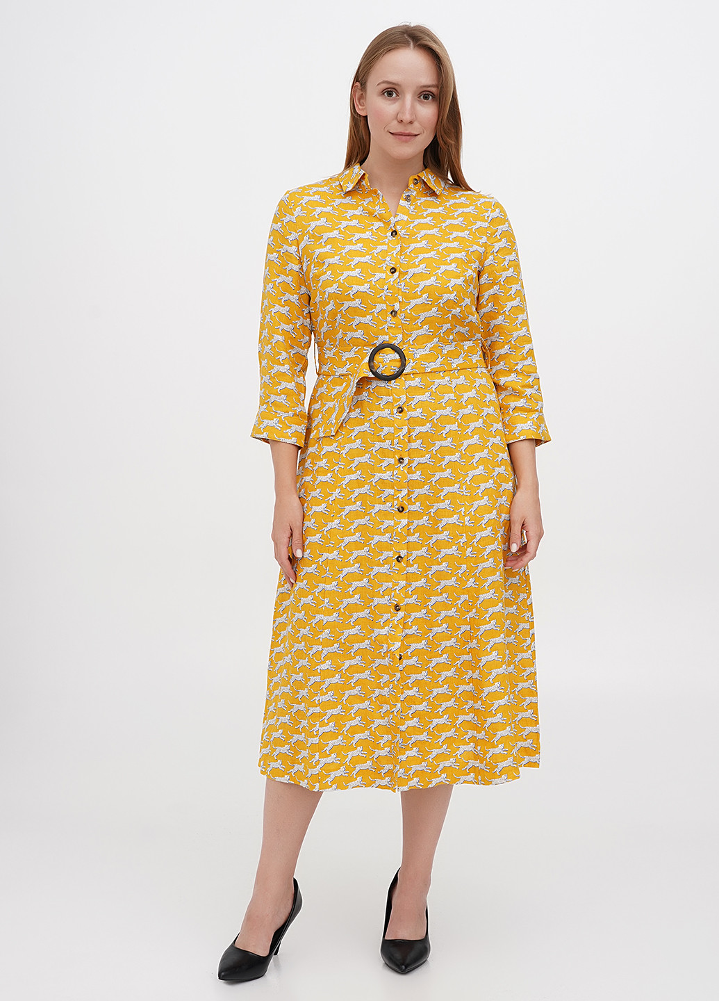 Желтое кэжуал платье рубашка Boden с рисунком