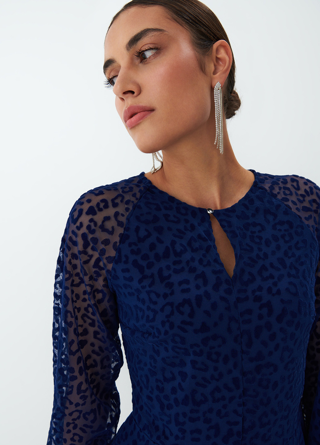 Темно-синее кэжуал платье клеш Mohito леопардовый