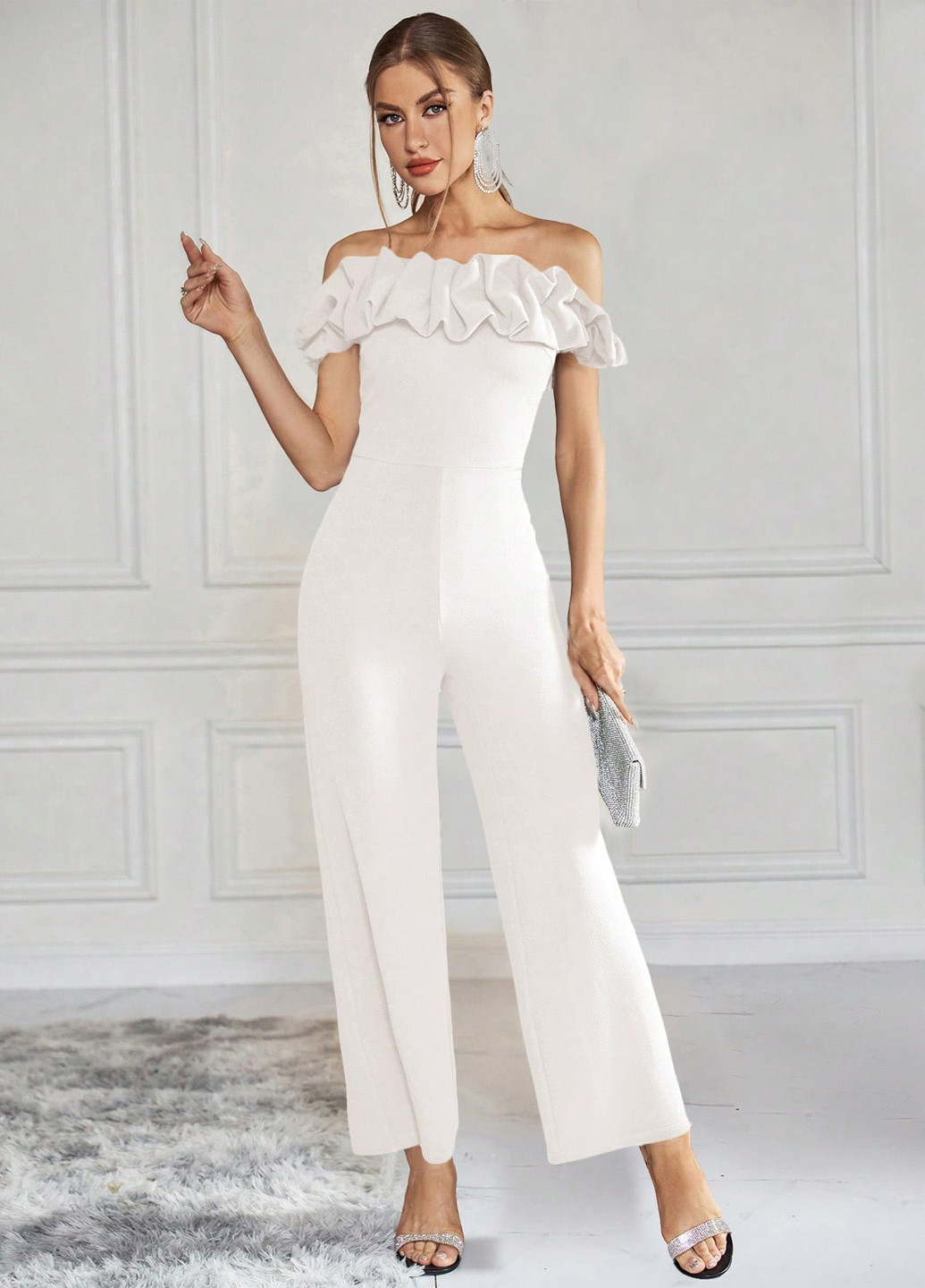 Комбінезон SHEIN комбінезон-брюки однотонний білий кежуал поліестер