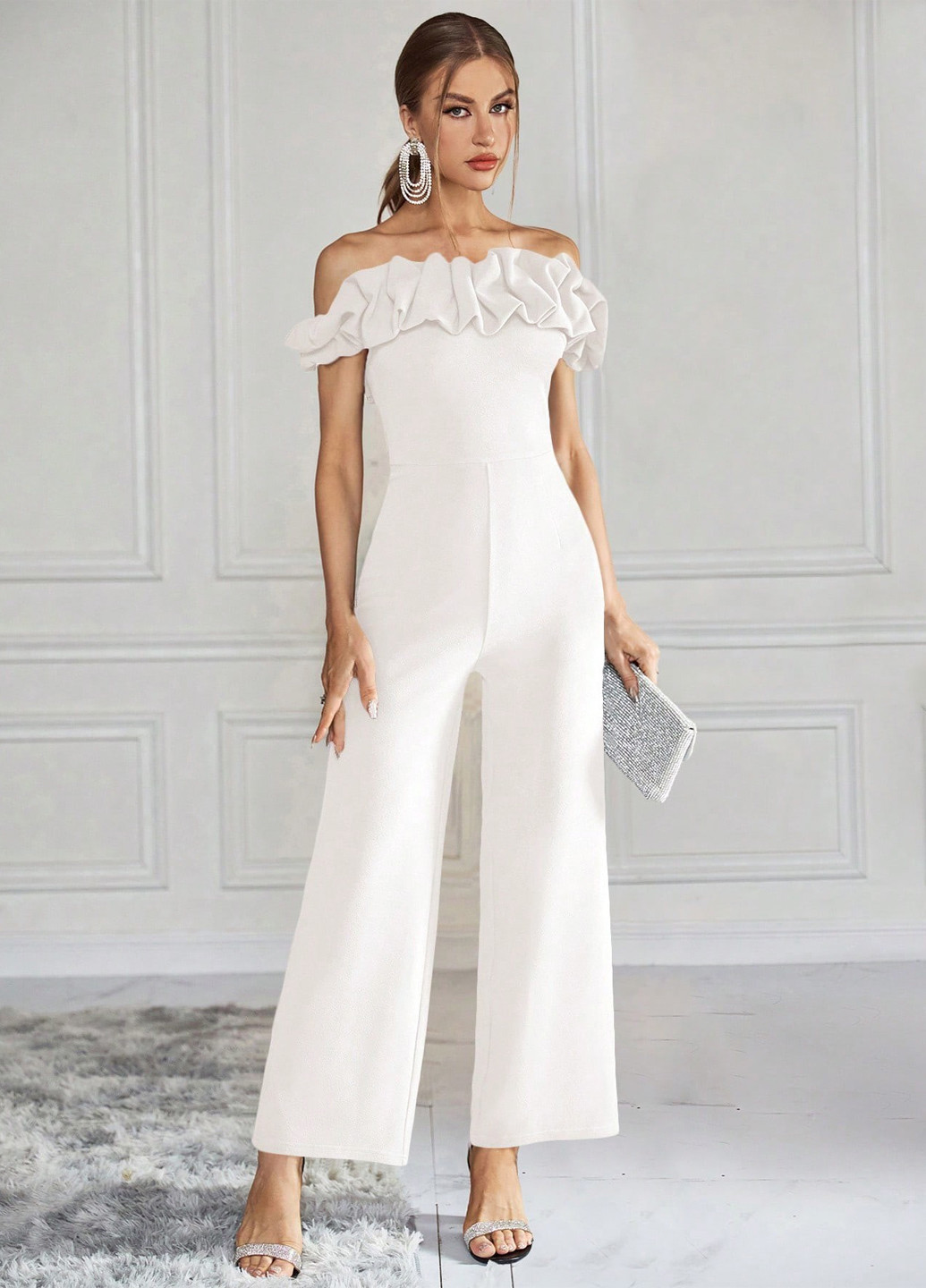 Комбінезон SHEIN комбінезон-брюки однотонний білий кежуал поліестер