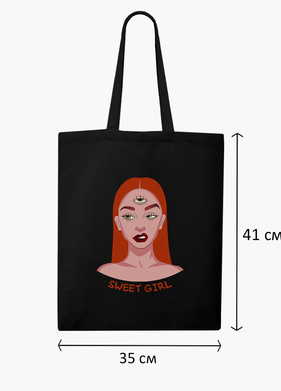 Еко сумка шоппер черная Милая девушка Диджитал Арт (Sweet girl Digital art) (9227-1634-BK) MobiPrint (236391144)
