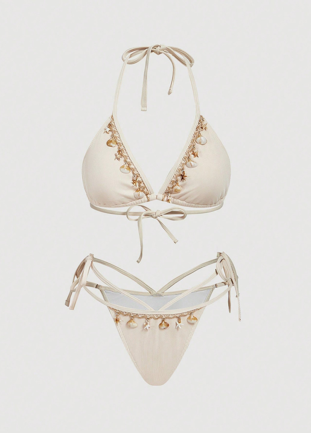 Кремовый летний купальник (лиф, трусики) бикини, раздельный SHEIN