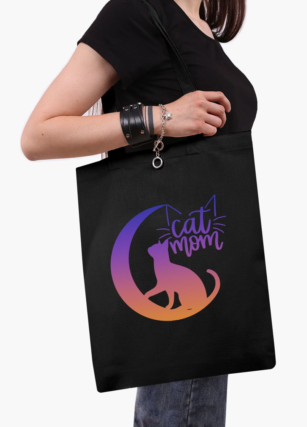 Еко сумка шоппер чорна Cat Mom (9227-2845-BK-1) Еко сумка шоппер чорна 41*35 см MobiPrint (221682951)