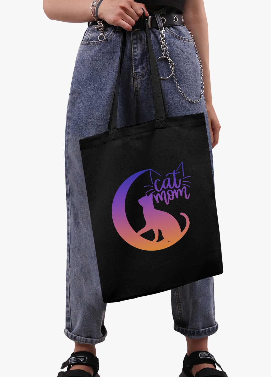 Еко сумка шоппер чорна Cat Mom (9227-2845-BK-1) Еко сумка шоппер чорна 41*35 см MobiPrint (221682951)