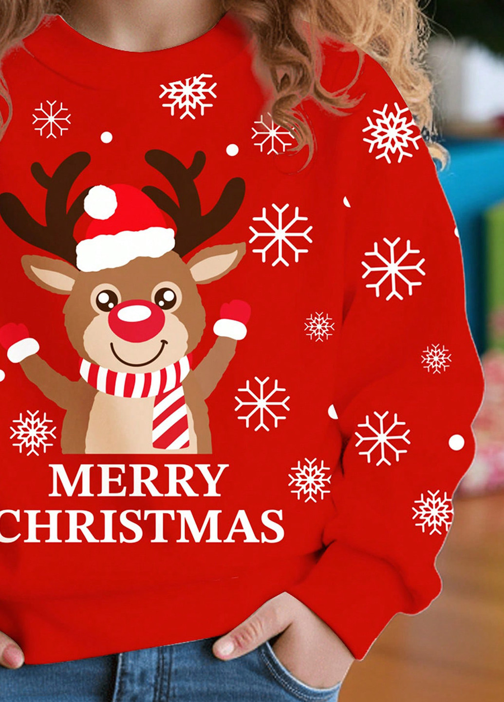 SHEIN світшот новорічний комбінований кежуал поліестер