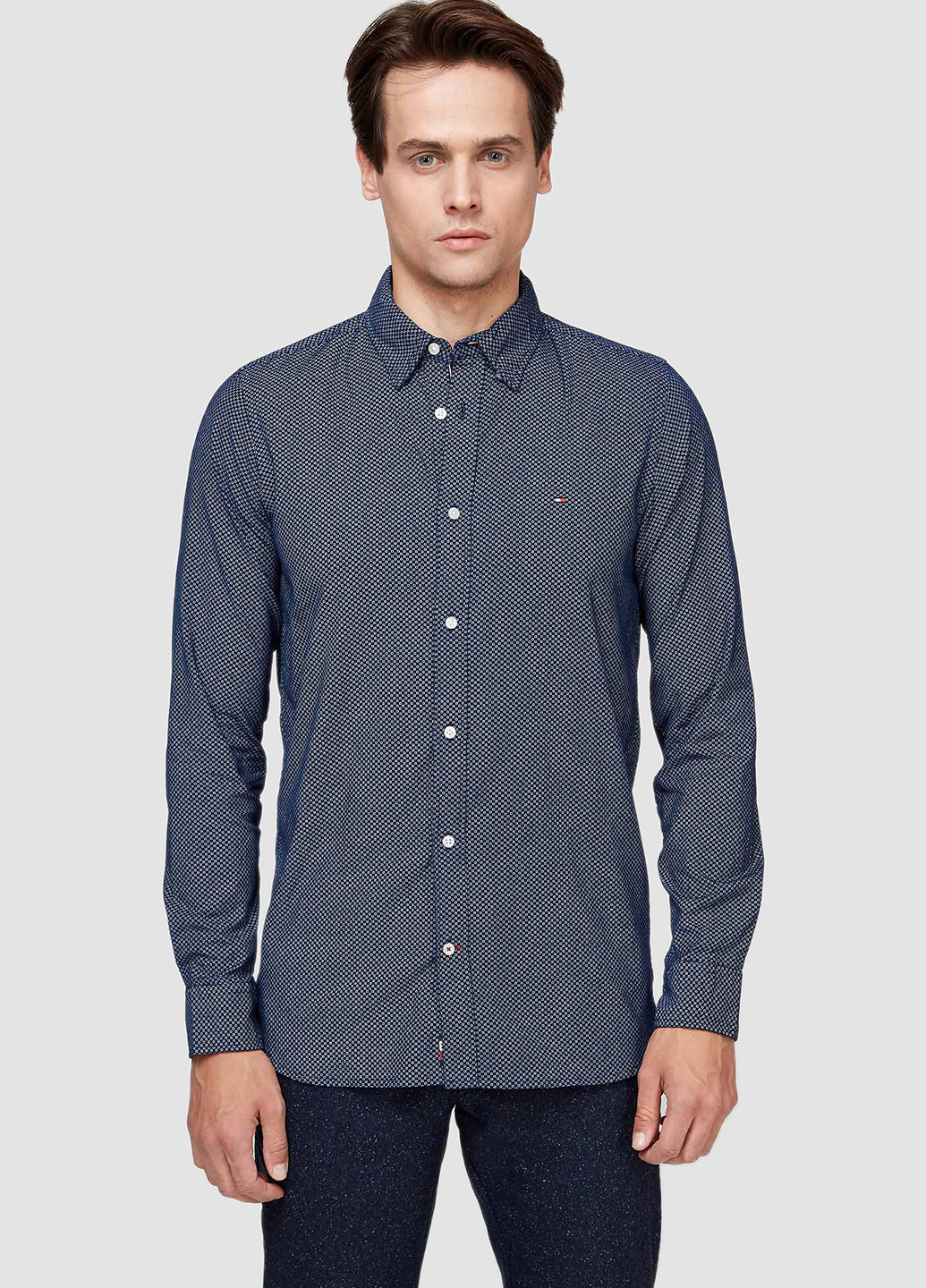 Темно-синяя кэжуал рубашка с геометрическим узором Tommy Hilfiger