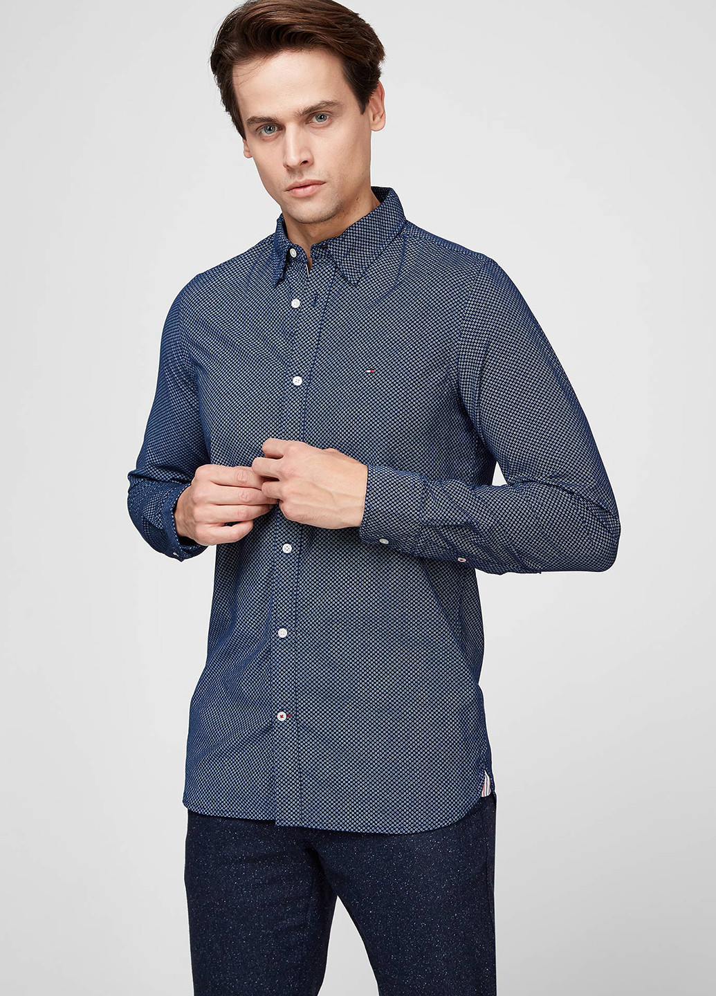 Темно-синяя кэжуал рубашка с геометрическим узором Tommy Hilfiger