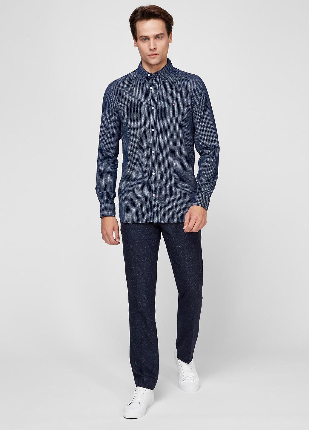 Темно-синяя кэжуал рубашка с геометрическим узором Tommy Hilfiger