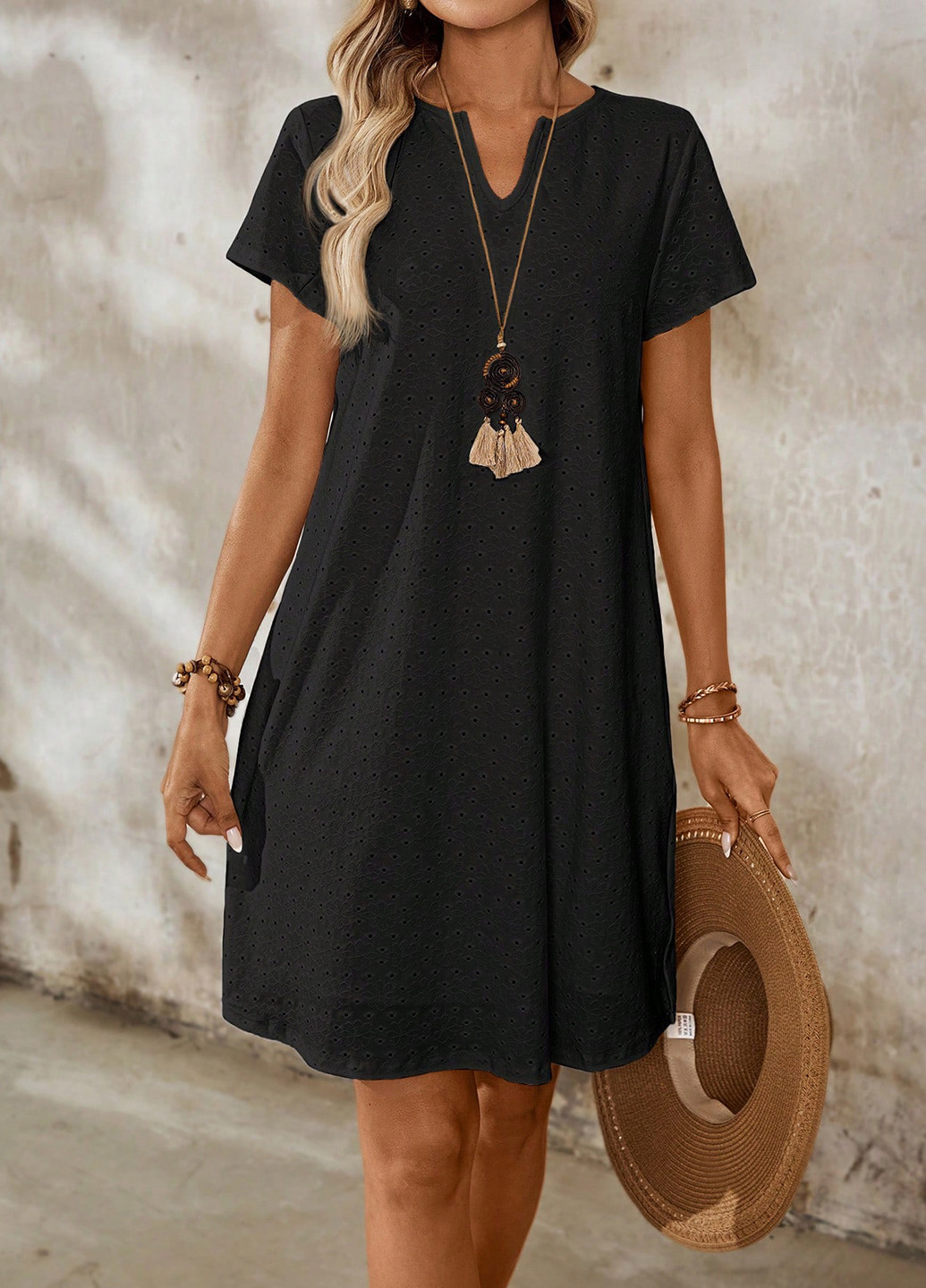 Черное кэжуал платье а-силуэт SHEIN однотонное