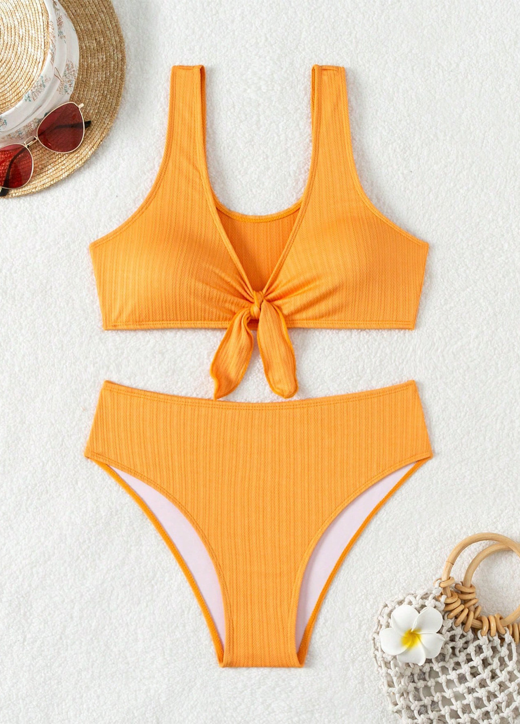 Оранжевый летний купальник (бюстгальтер, трусики) раздельный SHEIN