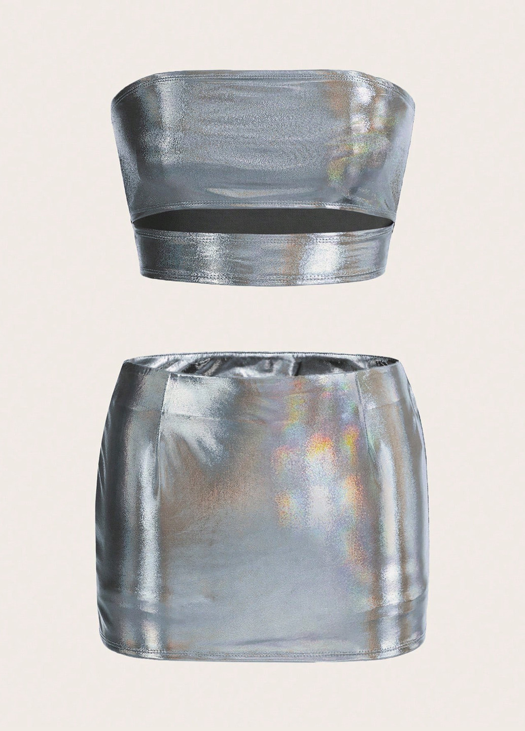 Срібний літній комплект (топ, спідниця) SHEIN